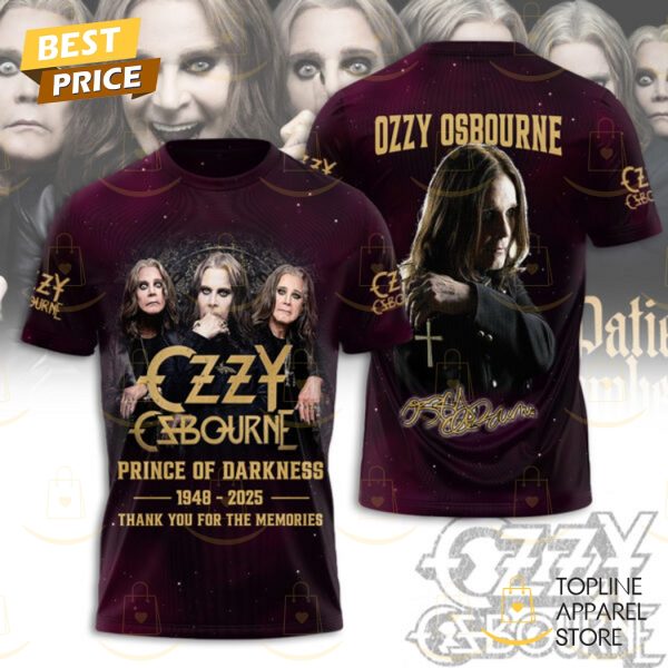 Ozzy Osbourne Prince Of Darkness 1948-2025 Thank You For The Memories Signature 3D T-Shirt