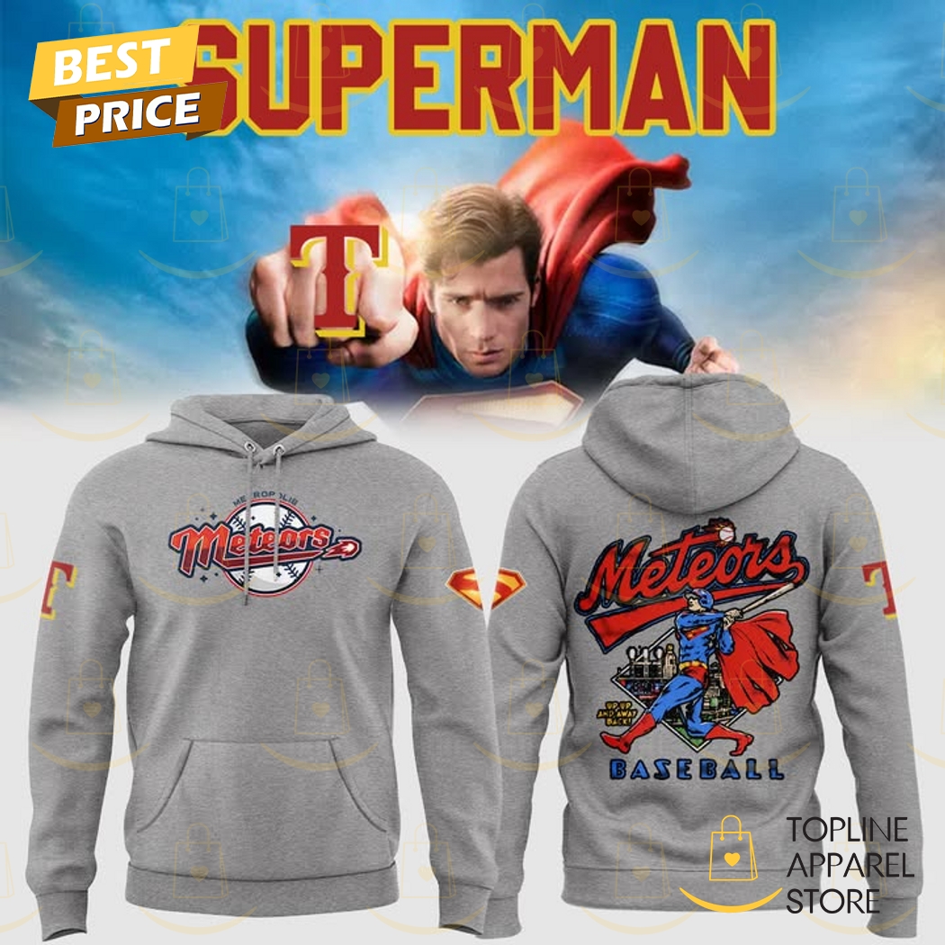 Texas Rangers x Superman Meteors Baseball Hoodie Texas Rangers x Superman Meteors Baseball Hoodie