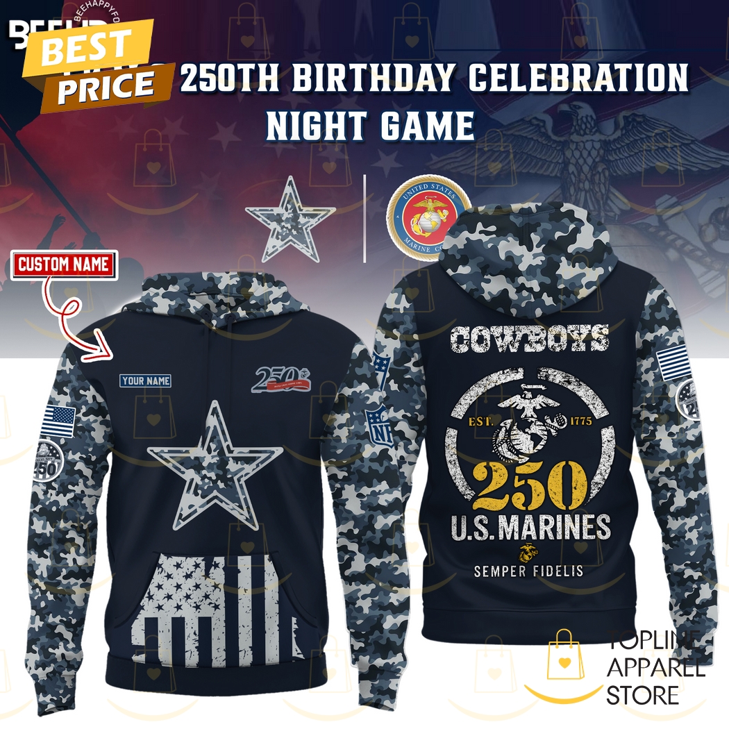 Personalized Dallas Cowboys US Marine Corps 250th Anniversary Hoodie Personalized Dallas Cowboys US Marine Corps 250th Anniversary Hoodie