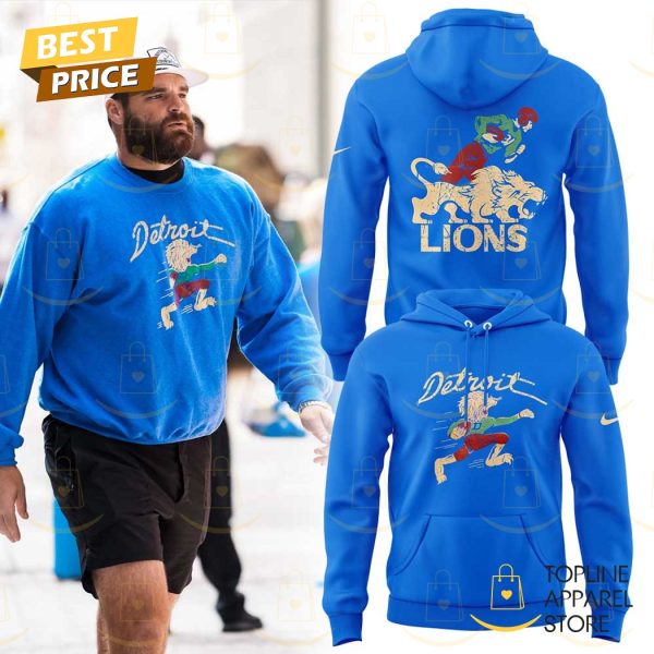 Detroit Lions 50s Retro Mascot Royal Blue Design Hoodie