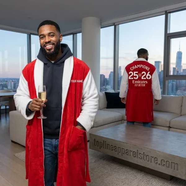 Arsenal Premier League Champions 2025-2026 Personalized Fleece Bathrobe