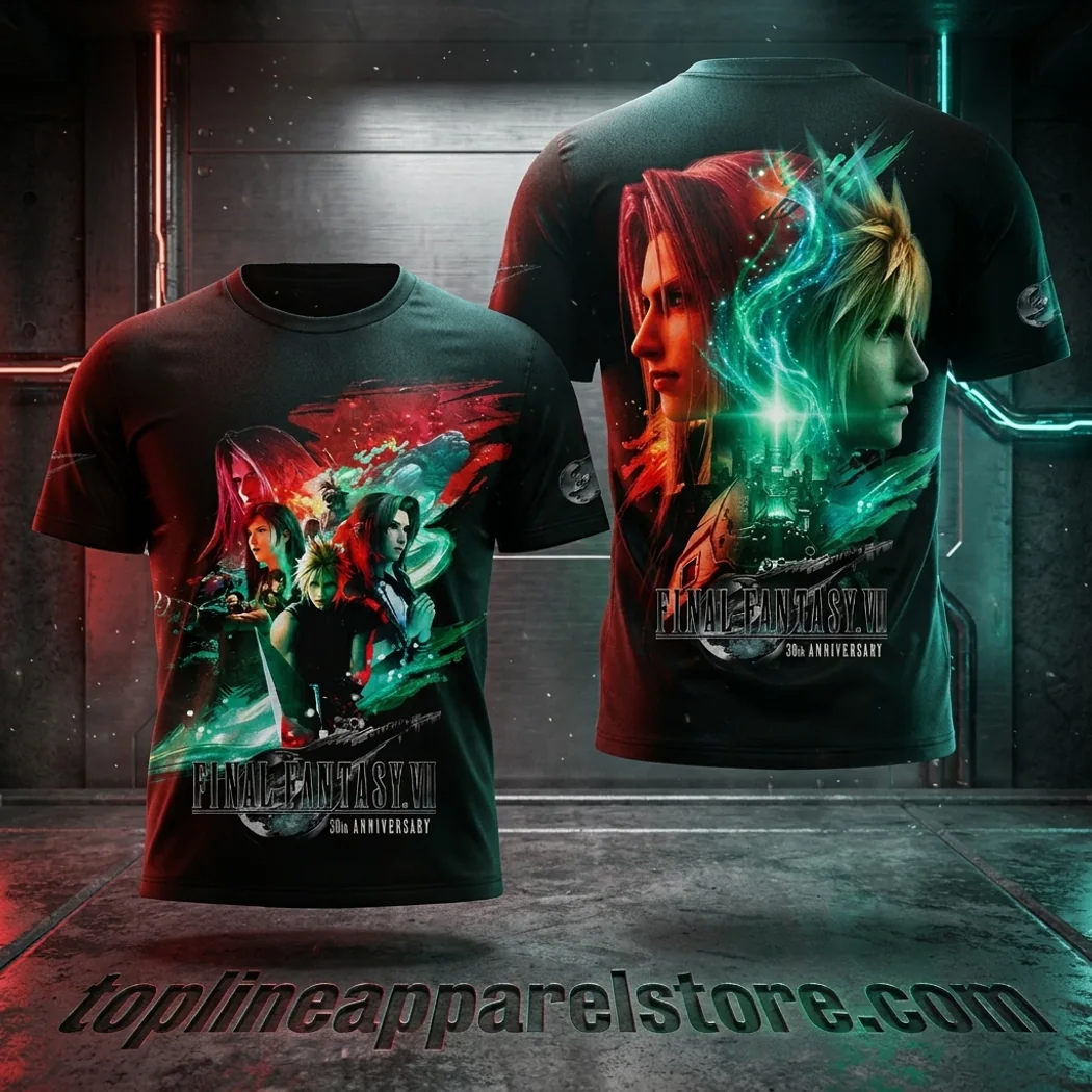 Final Fantasy VII 30th Anniversary Commemorative All-Over Print T-Shirt Final Fantasy VII 30th Anniversary Commemorative All-Over Print T-Shirt