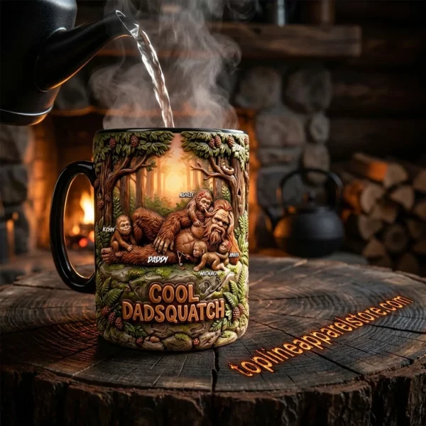 Personalized 3D Sculpted Dadsquatch Bigfoot Family Coffee Mug, Custom Names Gift for Dad