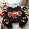 Personalized Lightning McQueen Racing Dad with Custom Kids Names on Sleeve Father's Day Gift Crewneck Sweatshirt