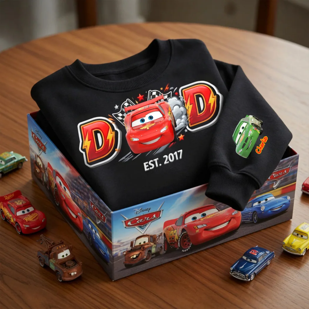 Personalized Lightning McQueen Racing Dad with Custom Kids Names on Sleeve Father’s Day Gift Crewneck Sweatshirt Personalized Lightning McQueen Racing Dad with Custom Kids Names on Sleeve Father’s Day Gift Crewneck Sweatshirt