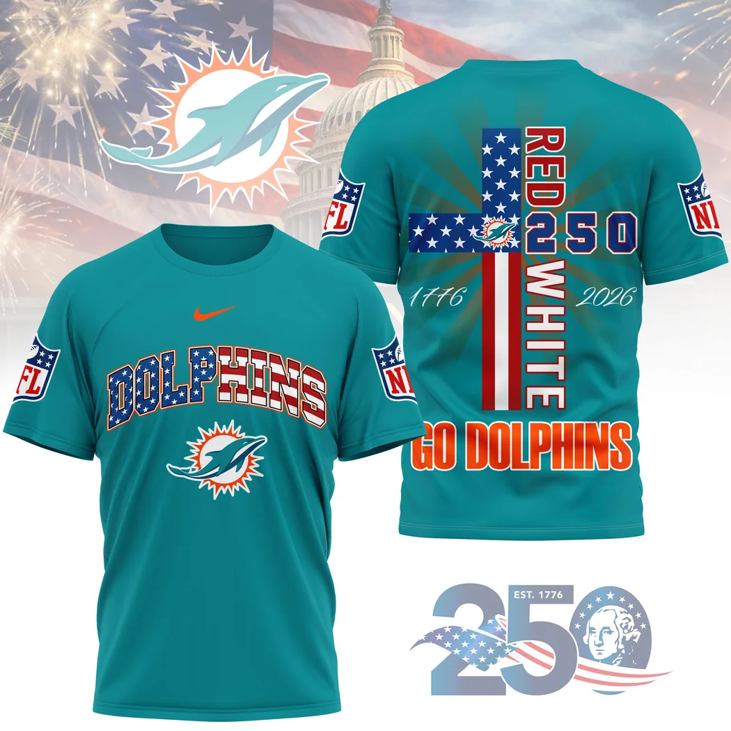 Premium Miami Dolphins NFL America 250th Anniversary Patriotic American Flag 3D Print T-Shirt Premium Miami Dolphins NFL America 250th Anniversary Patriotic American Flag 3D Print T-Shirt