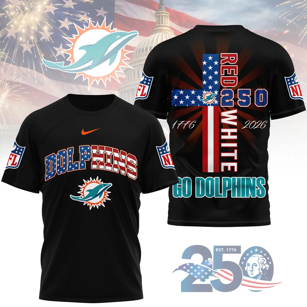 Premium Miami Dolphins NFL America 250th Anniversary Patriotic American Flag 3D Print T-Shirt Premium Miami Dolphins NFL America 250th Anniversary Patriotic American Flag 3D Print T-Shirt