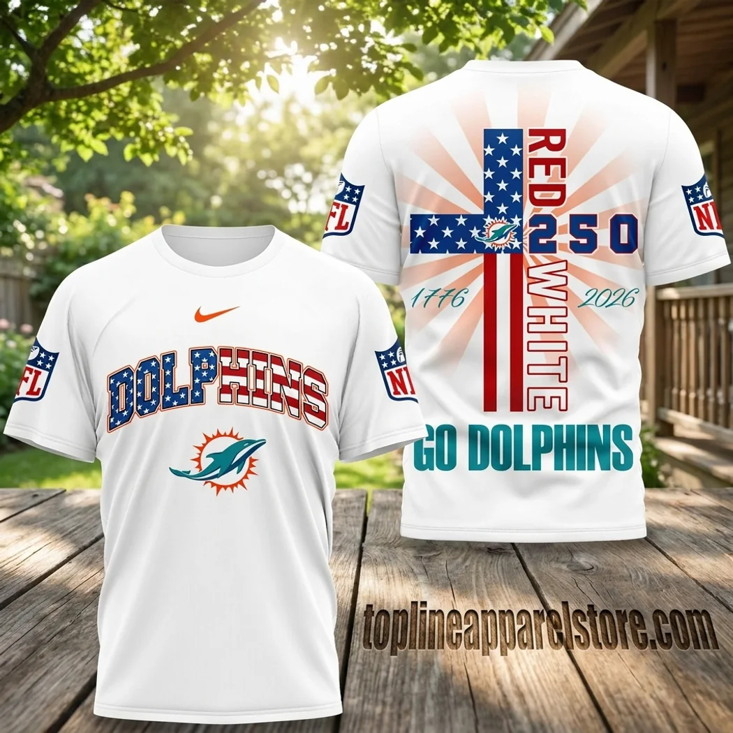 Premium Miami Dolphins NFL America 250th Anniversary Patriotic American Flag 3D Print T-Shirt Premium Miami Dolphins NFL America 250th Anniversary Patriotic American Flag 3D Print T-Shirt