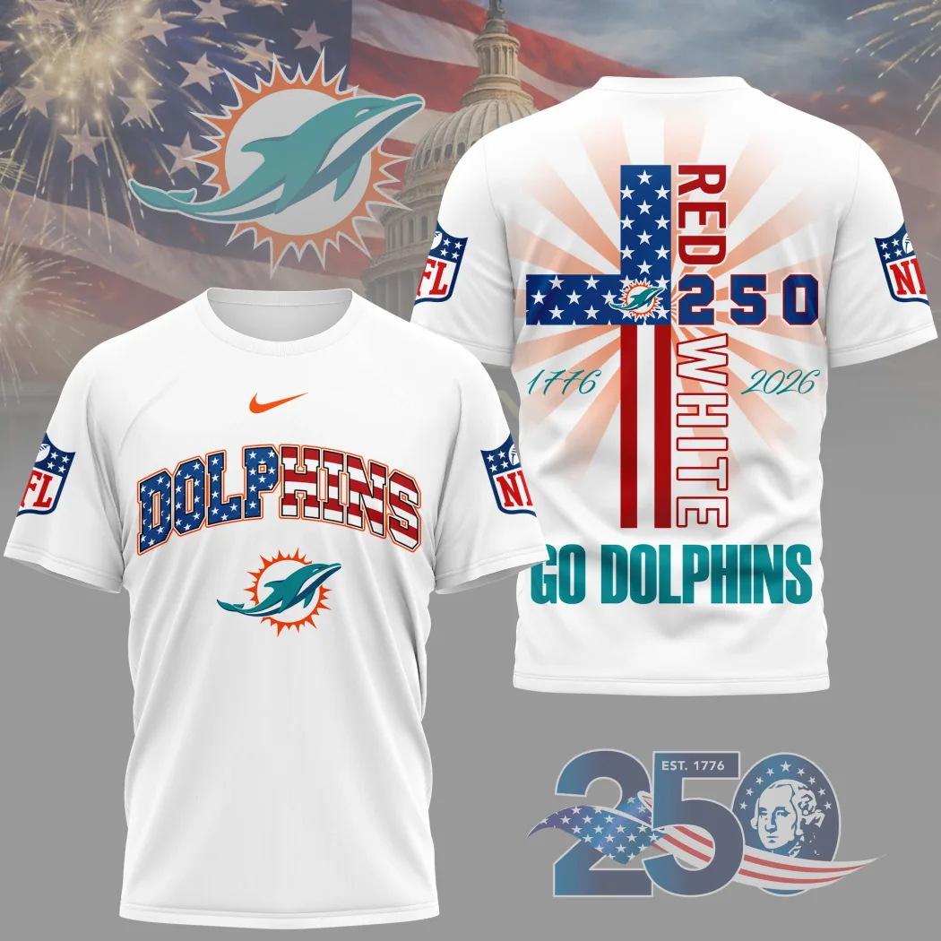 Premium Miami Dolphins NFL America 250th Anniversary Patriotic American Flag 3D Print T-Shirt Premium Miami Dolphins NFL America 250th Anniversary Patriotic American Flag 3D Print T-Shirt