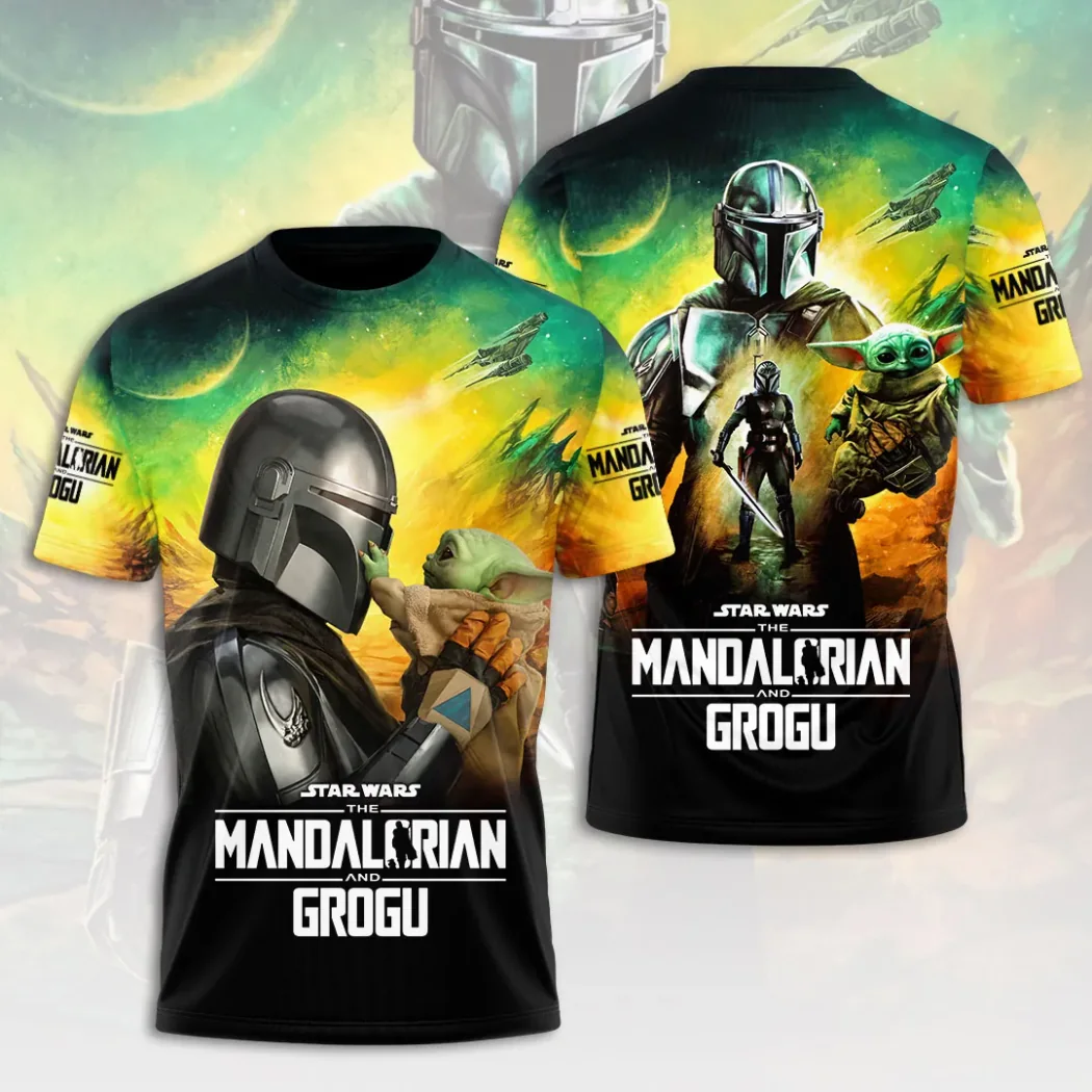 Star Wars The Mandalorian and Grogu Baby Yoda 3D All Over Print Graphic T-Shirt Star Wars The Mandalorian and Grogu Baby Yoda 3D All Over Print Graphic T-Shirt