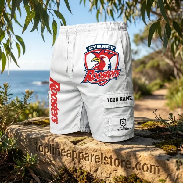 Sydney Roosters NRL White Custom Name Cargo Shorts