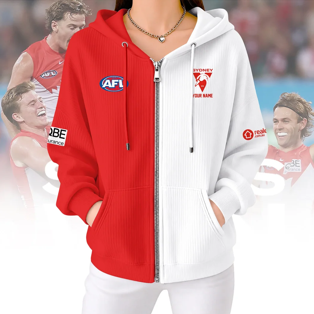 Sydney Swans AFL Personalized Red White Full-Zip Women’s Hoodie Sydney Swans AFL Personalized Red White Full-Zip Women’s Hoodie
