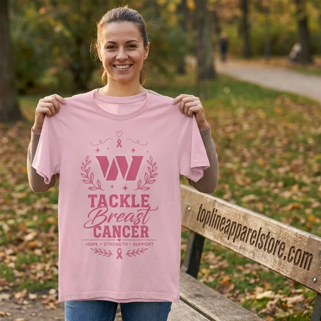 Washington Commanders NFL Breast Cancer Awareness Pink All-Over Print Tackle Cancer T-Shirt Washington Commanders NFL Breast Cancer Awareness Pink All-Over Print Tackle Cancer T-Shirt