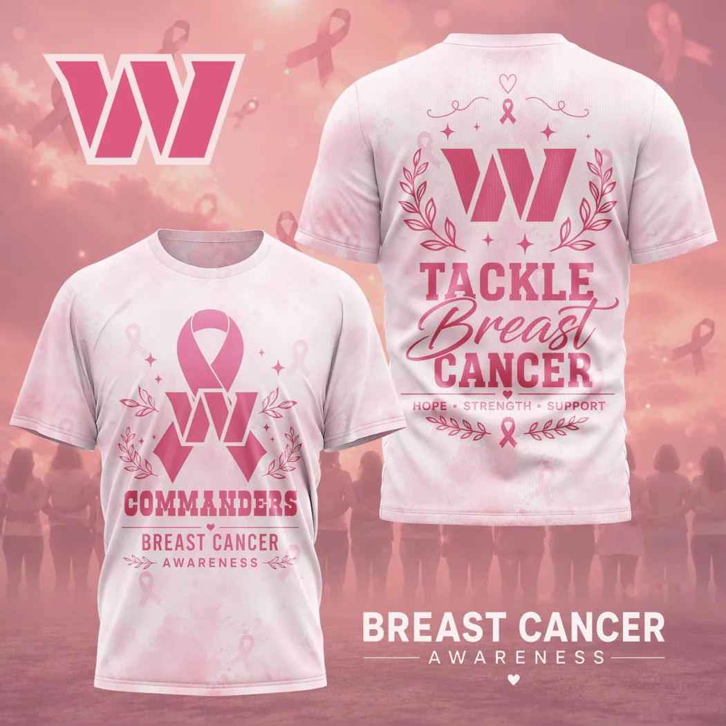 Washington Commanders NFL Breast Cancer Awareness Pink All-Over Print Tackle Cancer T-Shirt Washington Commanders NFL Breast Cancer Awareness Pink All-Over Print Tackle Cancer T-Shirt