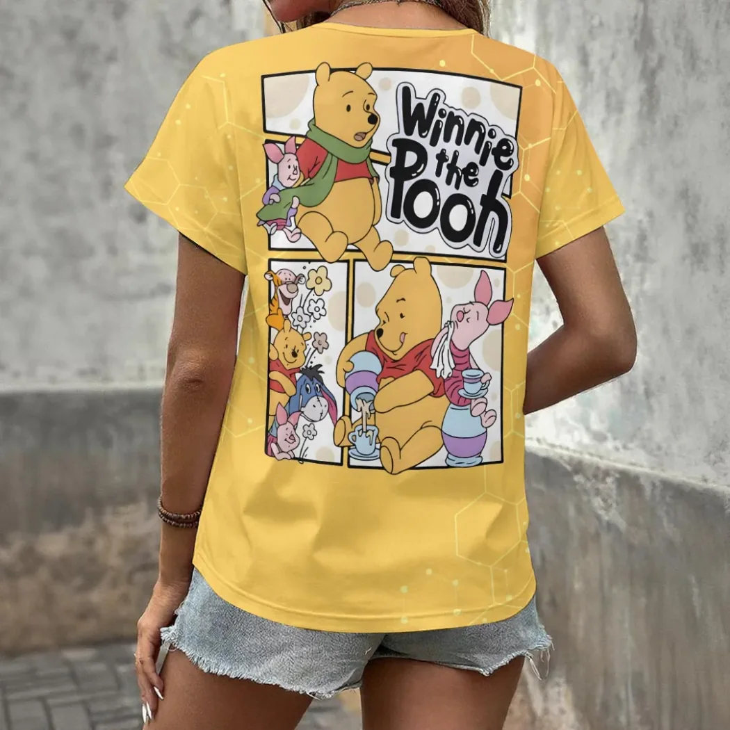 Winnie the Pooh & Friends Yellow 3D All-Over Print Women’s V-Neck T-Shirt Winnie the Pooh & Friends Yellow 3D All-Over Print Women’s V-Neck T-Shirt