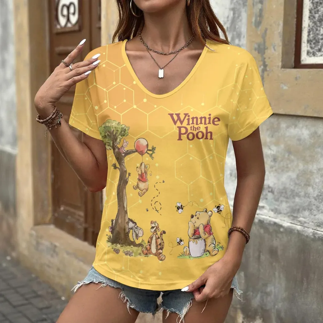 Winnie the Pooh & Friends Yellow 3D All-Over Print Women’s V-Neck T-Shirt Winnie the Pooh & Friends Yellow 3D All-Over Print Women’s V-Neck T-Shirt
