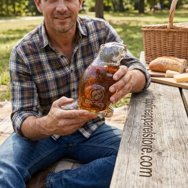 Buc-ee’s 45th Anniversary Limited Edition Collectible 3D Beaver Shaped Glass Whiskey Bottle