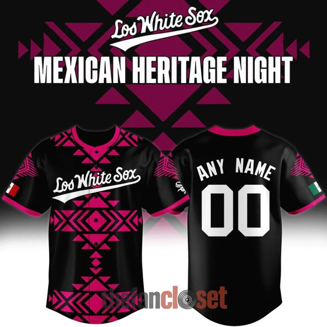 Chicago White Sox Mexican Heritage Night Personalized Black Pink Aztec Pattern Baseball Jersey Chicago White Sox Mexican Heritage Night Personalized Black Pink Aztec Pattern Baseball Jersey