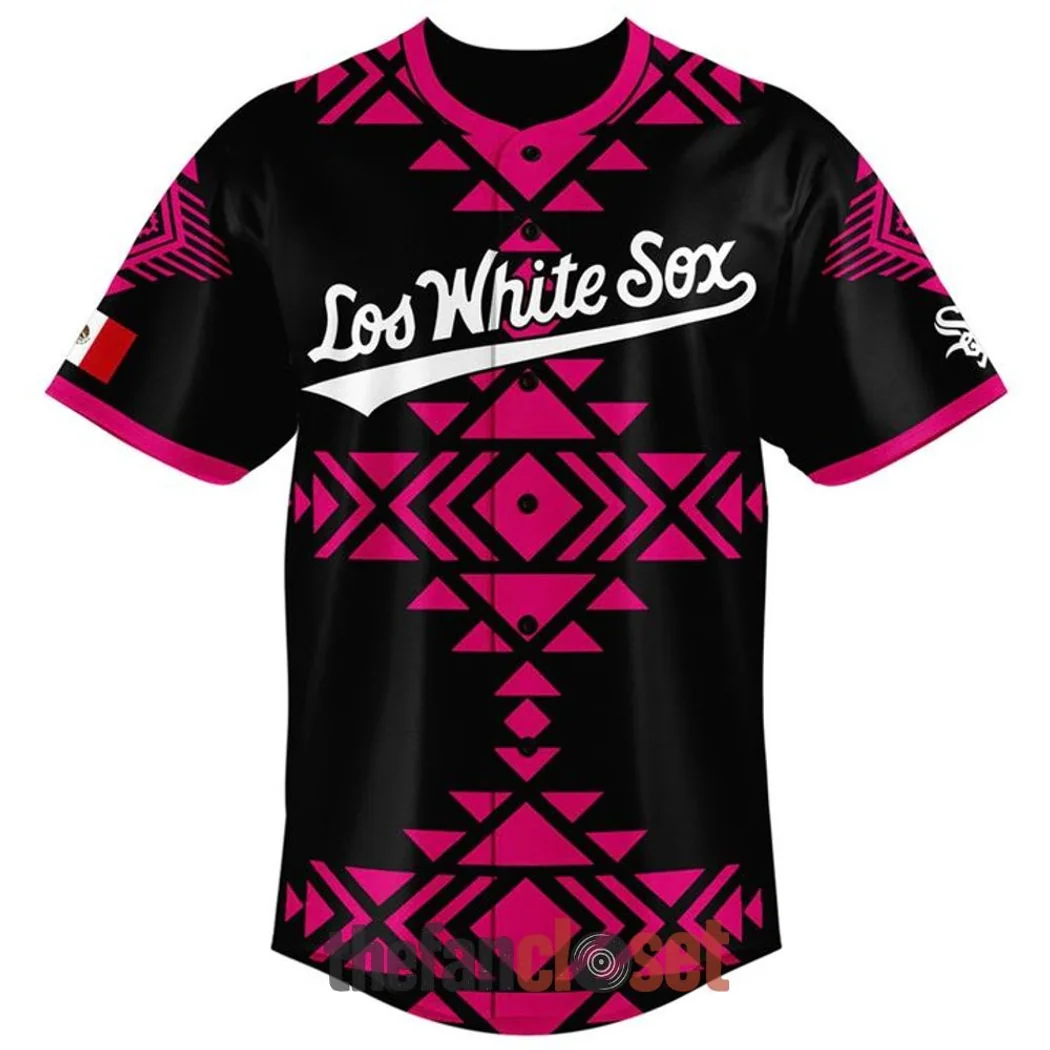 Chicago White Sox Mexican Heritage Night Personalized Black Pink Aztec Pattern Baseball Jersey Chicago White Sox Mexican Heritage Night Personalized Black Pink Aztec Pattern Baseball Jersey