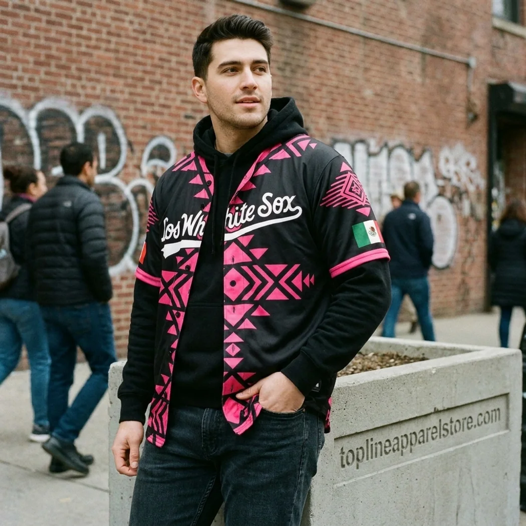 Chicago White Sox Mexican Heritage Night Personalized Black Pink Aztec Pattern Baseball Jersey Chicago White Sox Mexican Heritage Night Personalized Black Pink Aztec Pattern Baseball Jersey
