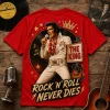 Elvis Presley The King of Rock n Roll Vintage Red Premium Double Sided 3D Graphic T-Shirt