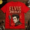 Elvis Presley The King of Rock n Roll Vintage Red Premium Double Sided 3D Graphic T-Shirt