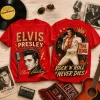 Elvis Presley The King of Rock n Roll Vintage Red Premium Double Sided 3D Graphic T-Shirt