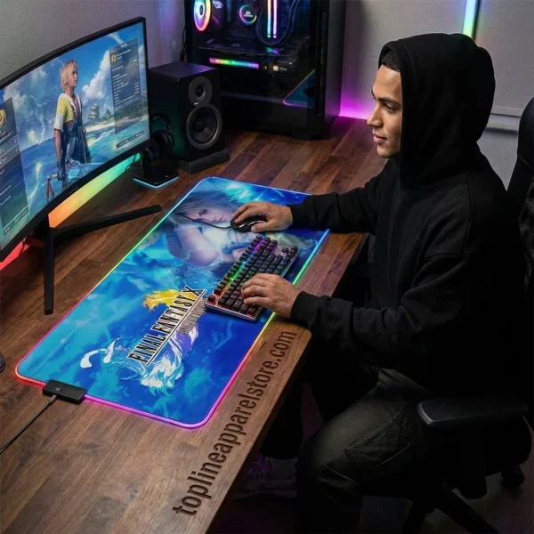 Final Fantasy X 25th Anniversary Tidus and Yuna Custom LED Light Up RGB Gaming Desk Mat
