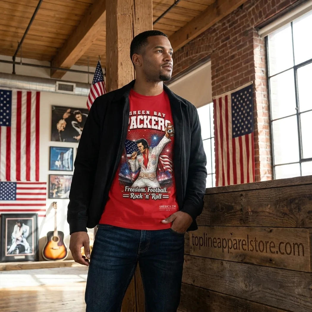 Green Bay Packers Elvis Presley Patriotic America 250 Freedom Football Red 3D T-Shirt Green Bay Packers Elvis Presley Patriotic America 250 Freedom Football Red 3D T-Shirt