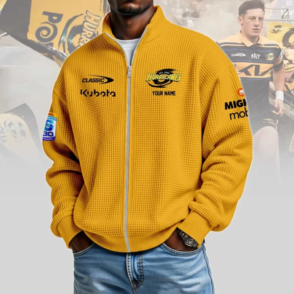 Hurricanes Rugby Personalized 30 Years Anniversary Yellow Waffle Knit Full-Zip Zipper Sweater