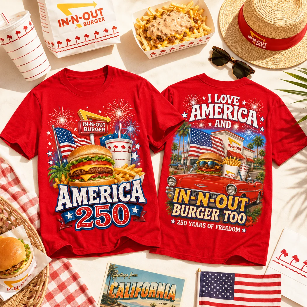 In-N-Out Burger America 250 Years Of Freedom Patriotic Red Graphic T-Shirt In-N-Out Burger America 250 Years Of Freedom Patriotic Red Graphic T-Shirt