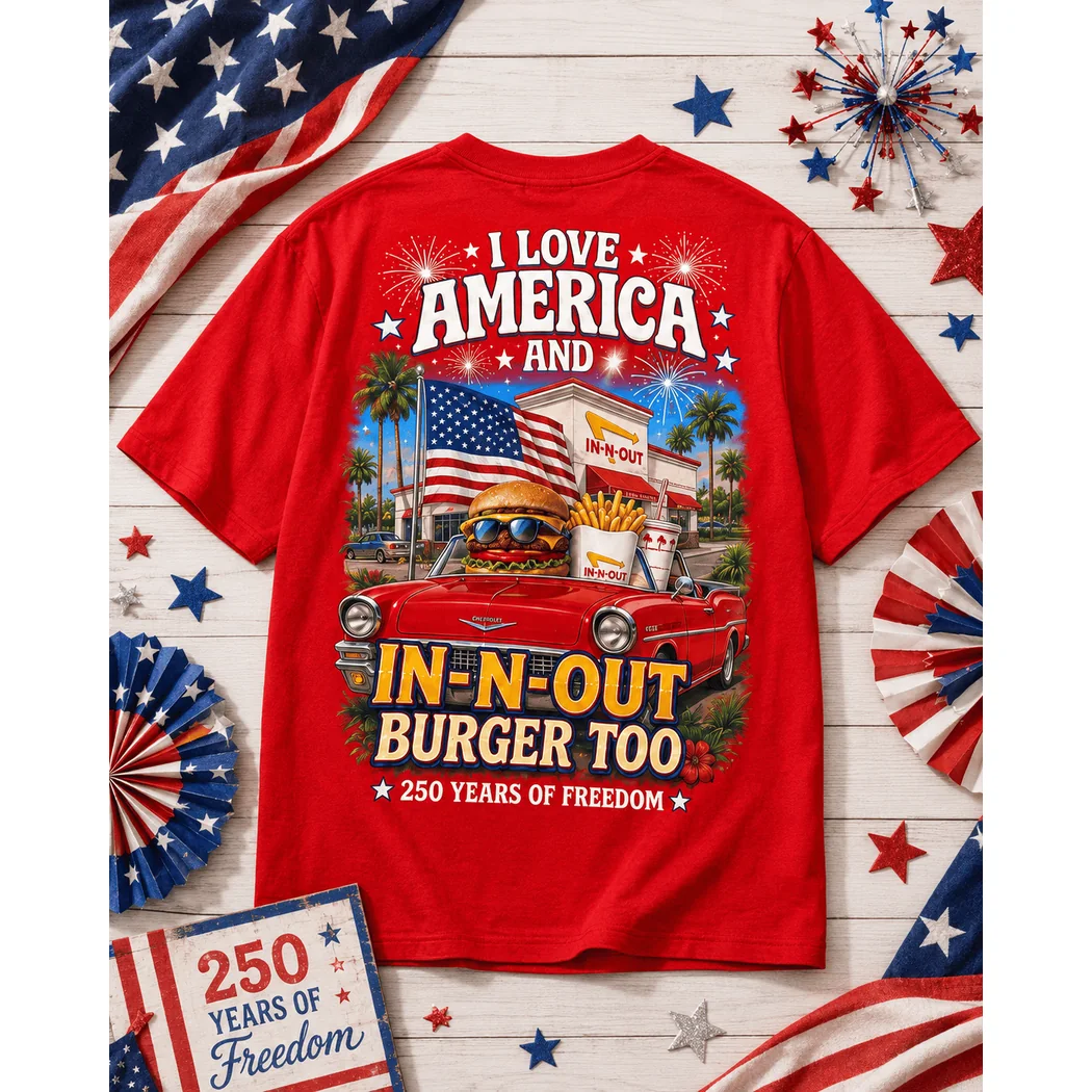 In-N-Out Burger America 250 Years Of Freedom Patriotic Red Graphic T-Shirt In-N-Out Burger America 250 Years Of Freedom Patriotic Red Graphic T-Shirt