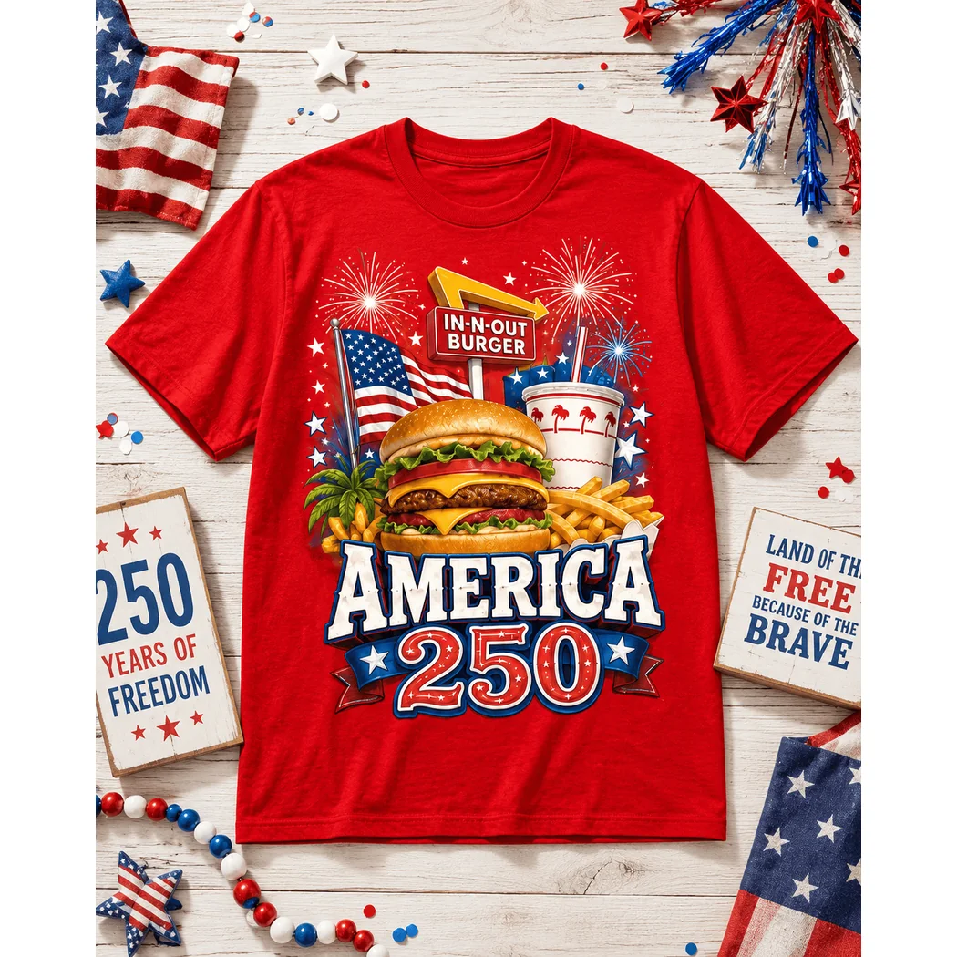 In-N-Out Burger America 250 Years Of Freedom Patriotic Red Graphic T-Shirt In-N-Out Burger America 250 Years Of Freedom Patriotic Red Graphic T-Shirt
