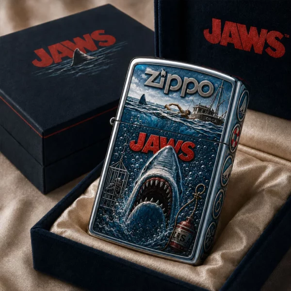 JAWS Movie Great White Shark 3D Embossed Collectible Premium Gift Edition Windproof Zippo Lighter