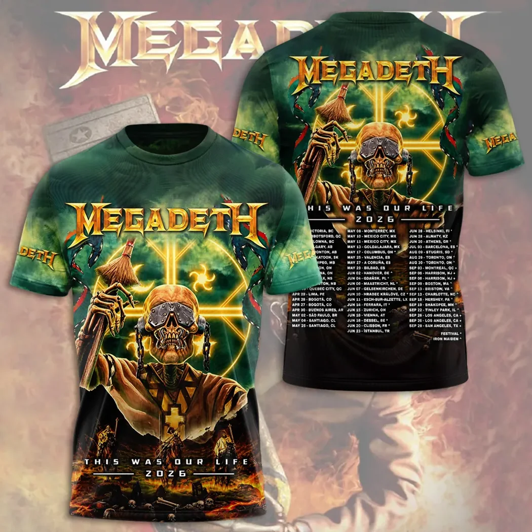 Megadeth This Was Our Life Tour 2026 Vic Rattlehead Heavy Metal Band 3D Graphic T-Shirt Megadeth This Was Our Life Tour 2026 Vic Rattlehead Heavy Metal Band 3D Graphic T-Shirt