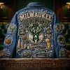 Milwaukee Bucks Custom Rhinestone Pearl Embellished Bling Game Day Denim Jacket