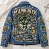 Milwaukee Bucks Custom Rhinestone Pearl Embellished Bling Game Day Denim Jacket