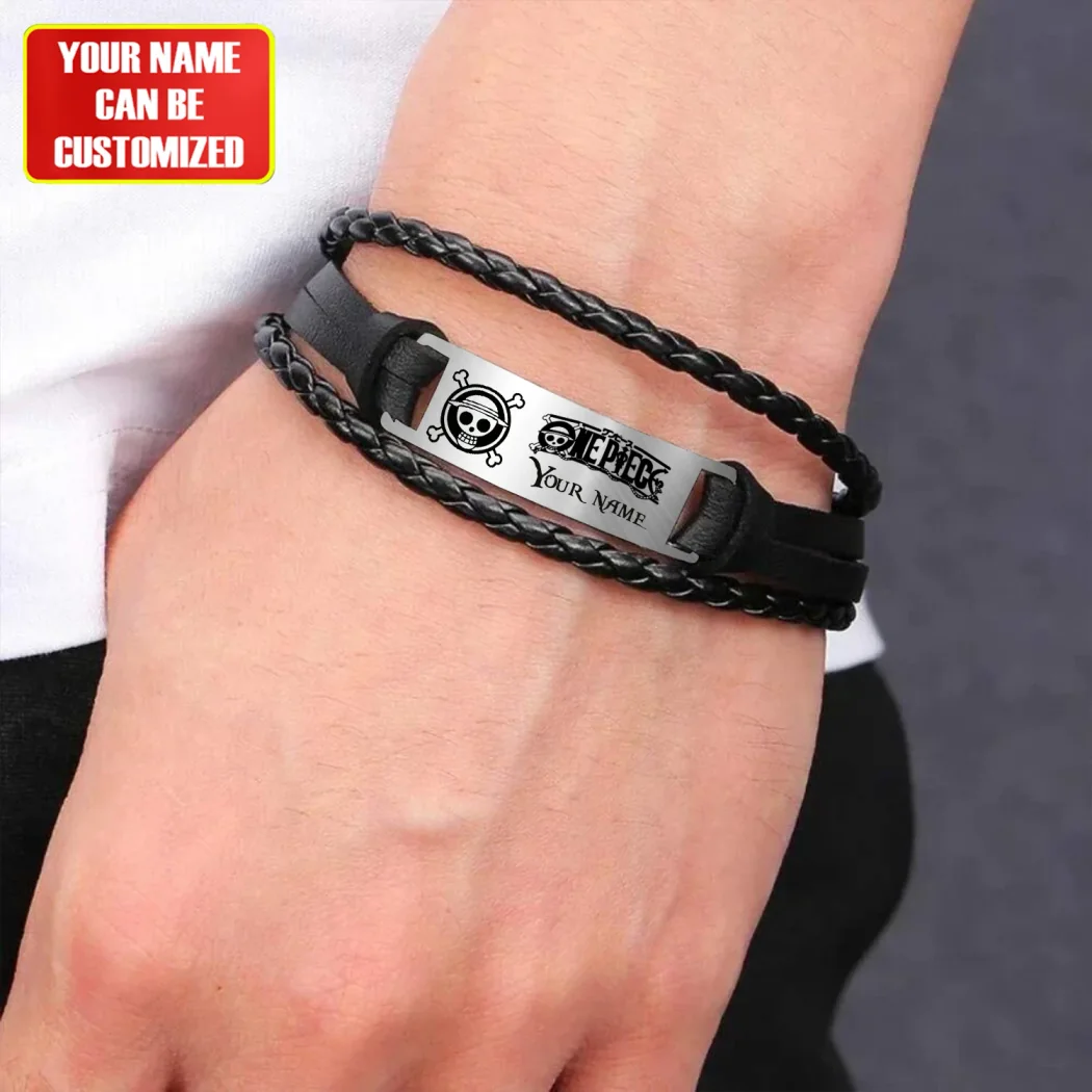 One Piece Straw Hat Pirates Personalized Handmade Braided Leather Bracelet One Piece Straw Hat Pirates Personalized Handmade Braided Leather Bracelet