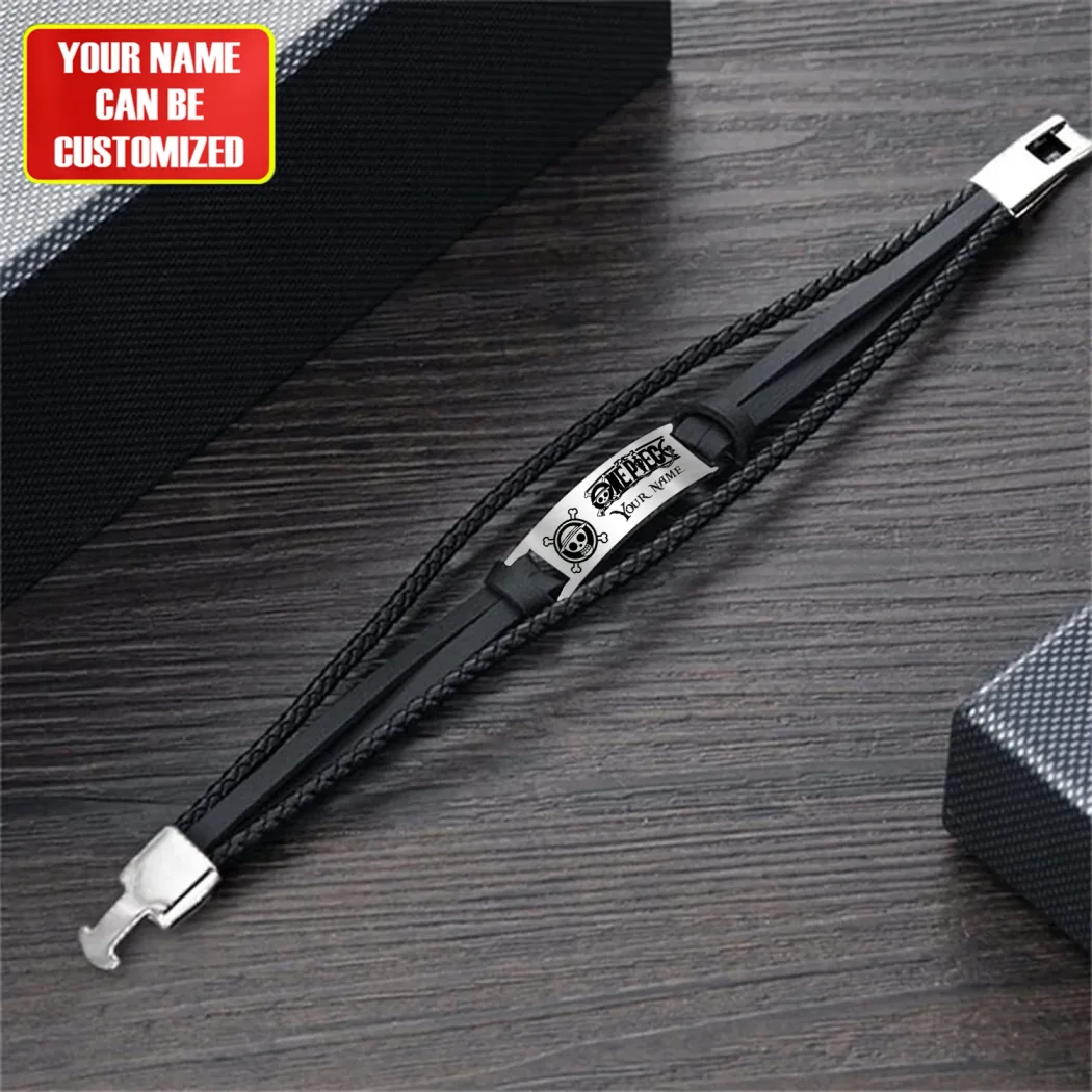 One Piece Straw Hat Pirates Personalized Handmade Braided Leather Bracelet One Piece Straw Hat Pirates Personalized Handmade Braided Leather Bracelet