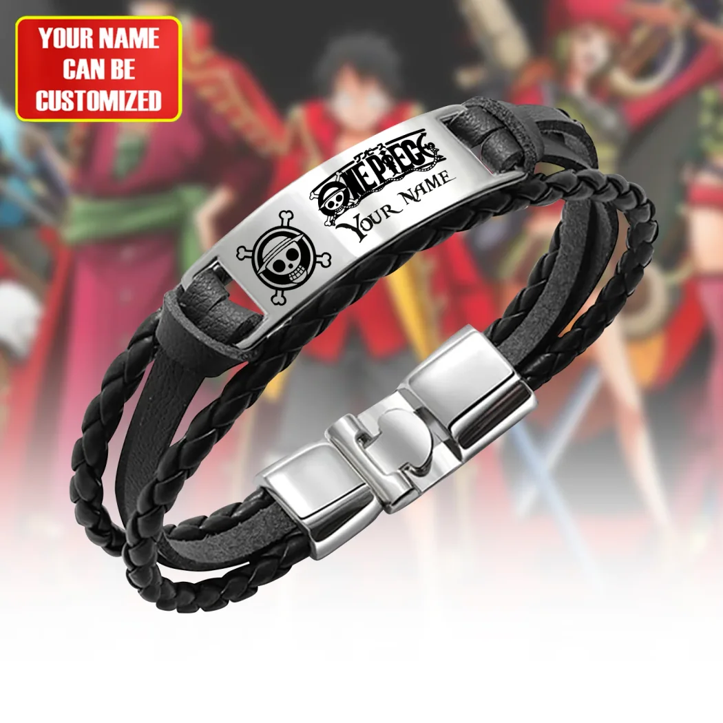 One Piece Straw Hat Pirates Personalized Handmade Braided Leather Bracelet One Piece Straw Hat Pirates Personalized Handmade Braided Leather Bracelet