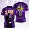 Ozzy Osbourne 1948-2025 Tribute Purple Gothic Cross Heavy Metal Graphic 3D All Over Print T-Shirt