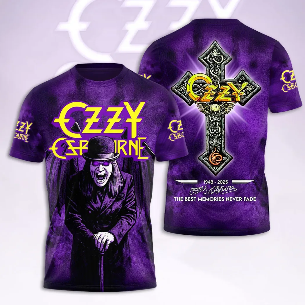 Ozzy Osbourne 1948-2025 Tribute Purple Gothic Cross Heavy Metal Graphic 3D All Over Print T-Shirt Ozzy Osbourne 1948-2025 Tribute Purple Gothic Cross Heavy Metal Graphic 3D All Over Print T-Shirt