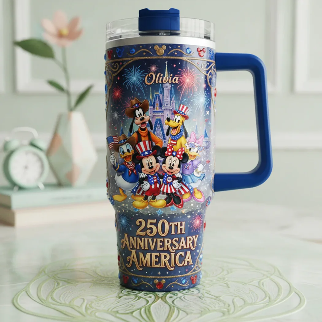Personalized Disney Patriotic America 250th Anniversary 40oz Tumbler With Handle Personalized Disney Patriotic America 250th Anniversary 40oz Tumbler With Handle