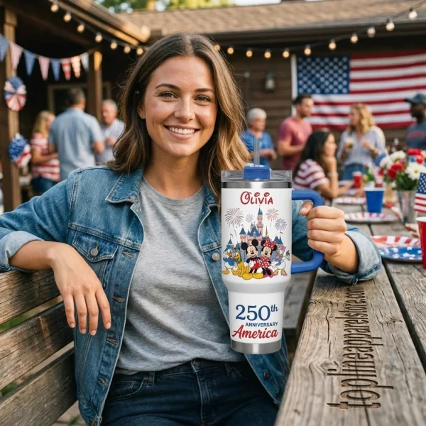 Personalized Disney Patriotic America 250th Anniversary 40oz Tumbler With Handle