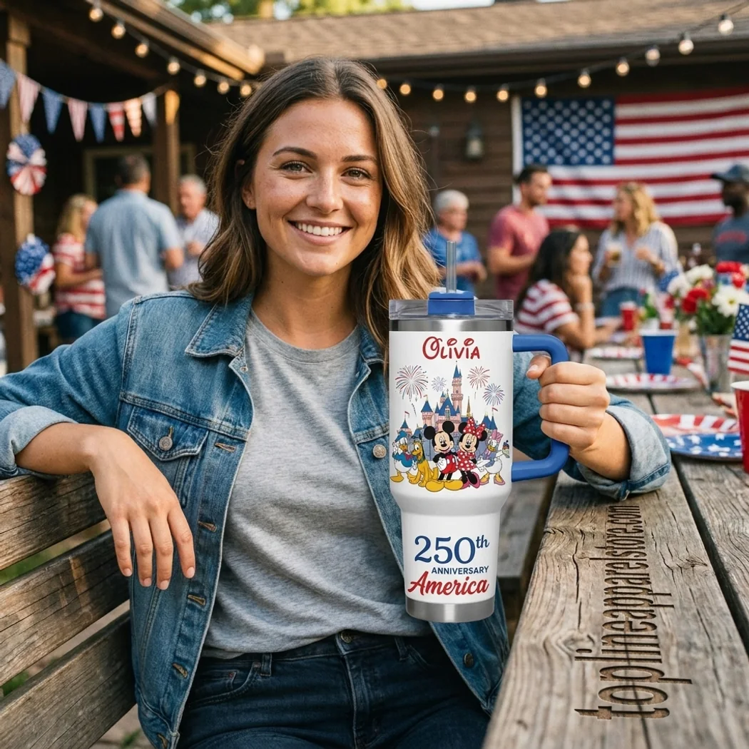 Personalized Disney Patriotic America 250th Anniversary 40oz Tumbler With Handle Personalized Disney Patriotic America 250th Anniversary 40oz Tumbler With Handle