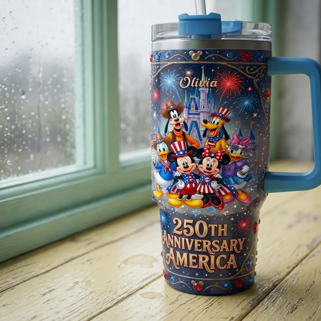 Personalized Disney Patriotic America 250th Anniversary 40oz Tumbler With Handle Personalized Disney Patriotic America 250th Anniversary 40oz Tumbler With Handle