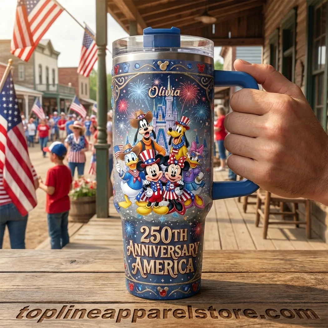 Personalized Disney Patriotic America 250th Anniversary 40oz Tumbler With Handle Personalized Disney Patriotic America 250th Anniversary 40oz Tumbler With Handle