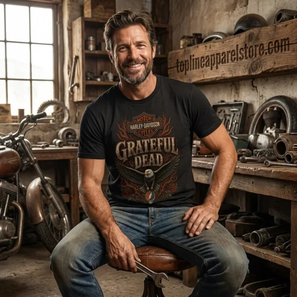 Retro Grateful Dead Harley Davidson Vintage Biker Rock Band Graphic T-Shirt