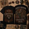 Retro Grateful Dead Harley Davidson Vintage Biker Rock Band Graphic T-Shirt