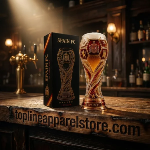 Spain National Football Team La Furia Roja Premium 3D Soccer Trophy Luxury Gift Boxed Beer Glass